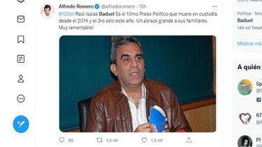 El preso político Raúl Isaías Baduel falleció este 12 de octubre, bajo custodia del régimen de Nicolás Maduro.