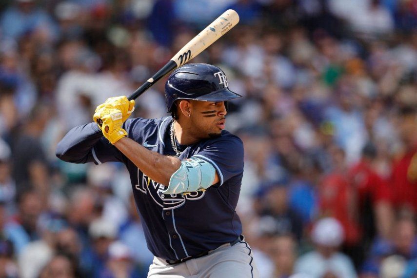 El dominicano Christopher Morel, en ese entonces de los Rays de Tampa Bay, consume un turno al bate durante un juego contra los Cachorros de Chicago, el 12 de septiembre de 2025.