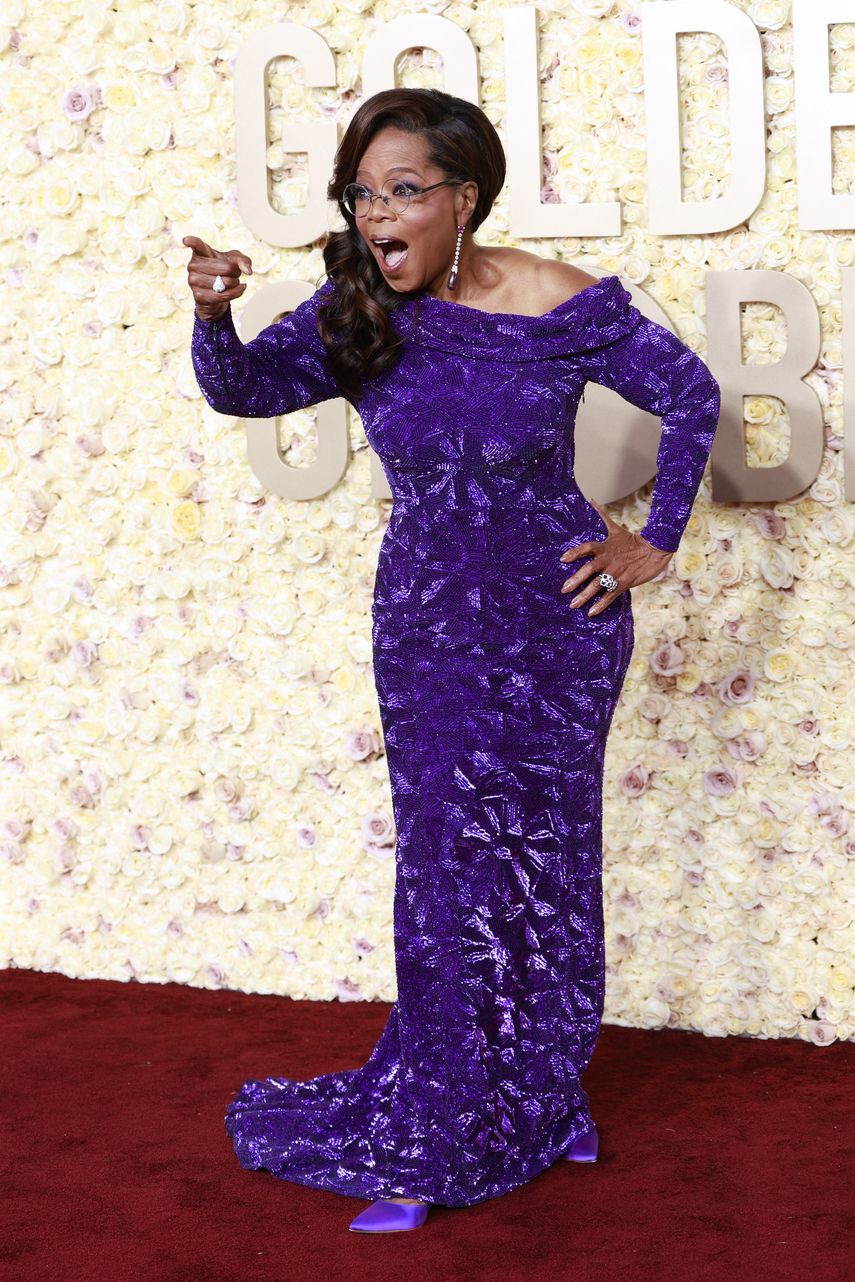 La productora y actriz estadounidense Oprah Winfrey llega a la 81ª edición de los Globos de Oro en el hotel Beverly Hilton de Beverly Hills, California, el 7 de enero de 2024. &nbsp;