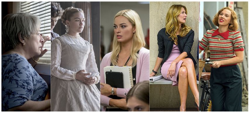 En esta combinaci&oacute;n de fotos, de izquierda a derecha, las nominadas al Oscar a la mejor actiz de reparto Kathy Bates en Richard Jewell, Florence Pugh en Little Women, Margot Robbie en Bombshell, Laura Dern en Marriage Story, y Scarlett Johansson en Jojo Rabbit.&nbsp;