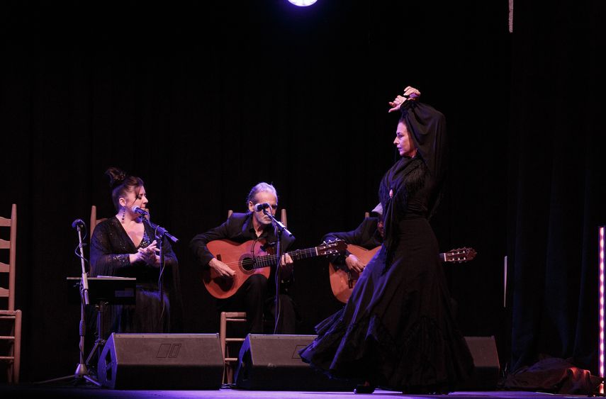 Mayelú Pérez, el guitarrista Paco Fonta y la cantaora Nieves Díaz.