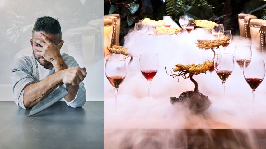 El chef colombiano Juan Manuel Barrientos junto a uno de sus platos de autor, Tree of Life.&nbsp;