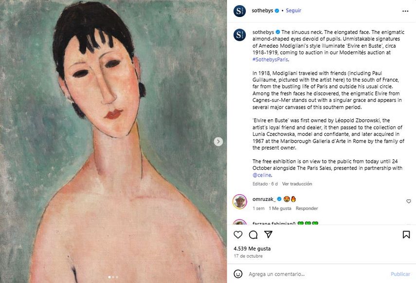 La pintura Busto de Elvira de Amedeo Modigliani.