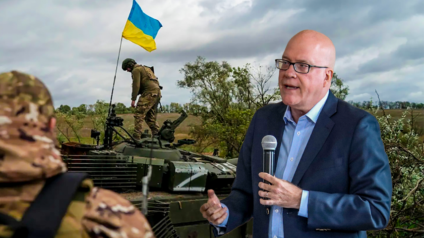 Fotomontaje de Orlando Gutiérrez-Boronat, coordinador de la Asamblea de la Resistencia Cubana, y una imagen de la guerra que libra Ucrania para defender su territorio en contra de Rusia.&nbsp;