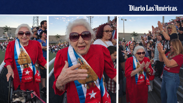Una nonagenaria abuela cubana se suma con energía a las consignas, entre música y banderas por una Cuba libre.