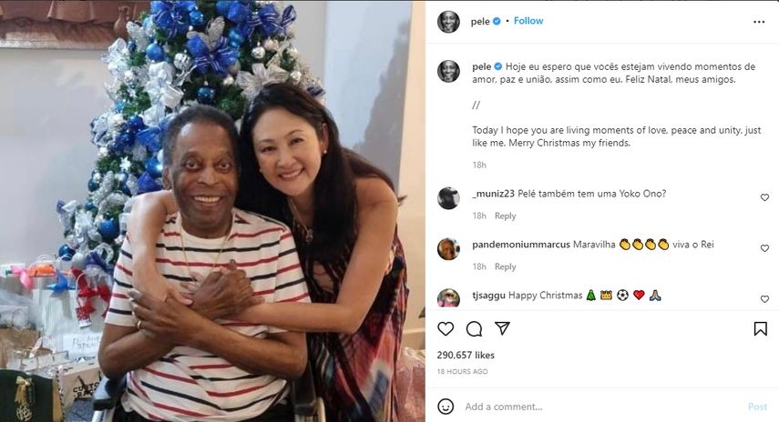 Captura de pantalla de la publicación realizada en Instagram por el rey del futbol, Pelé.&nbsp;