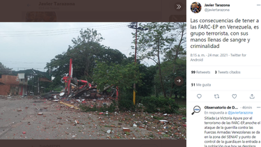 Javier Tarazona en su cuenta de Twitter @javiertarazona publicó cómo quedó el edificio después del ataque.&nbsp;