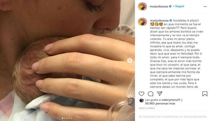 La actriz Marjorie De Sousa junto a su hijo Matías Gregorio.&nbsp;