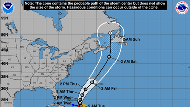 Cono de proyección del huracán Fiona, publicado por NOAA este martes 20 de septiembre. 