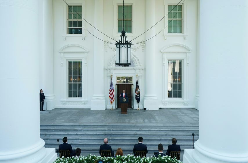 El presidente Donald Trump en una conferencia de prensa en la Casa Blanca por Labor Day.