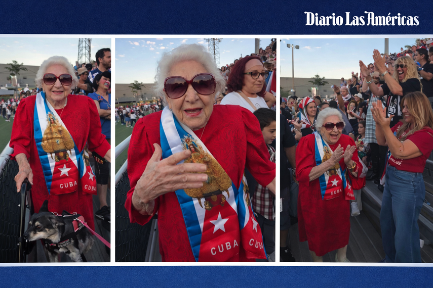 Una nonagenaria abuela cubana se suma con energía a las consignas, entre música y banderas por una Cuba libre.
