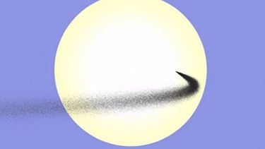 Corriente simulada de polvo lanzada entre la Tierra y el Sol. Esta nube de polvo se muestra mientras cruza el disco solar, vista desde la Tierra. Corrientes como ésta, incluidas desde la superficie de la Luna, pueden actuar como un parasol temporal.