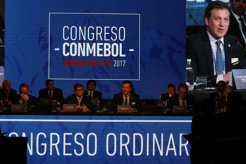 El presidente de la Conmebol, Alejandro Domínguez, durante el Congreso del organismo &nbsp;que se lleva a cabo en Chile.