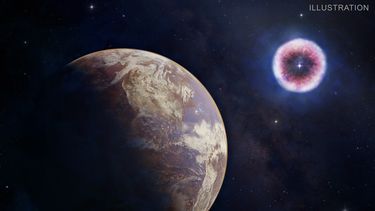 La ilustración muestra un remanente de supernova joven que está teniendo un efecto en un planeta cercano similar a la Tierra.