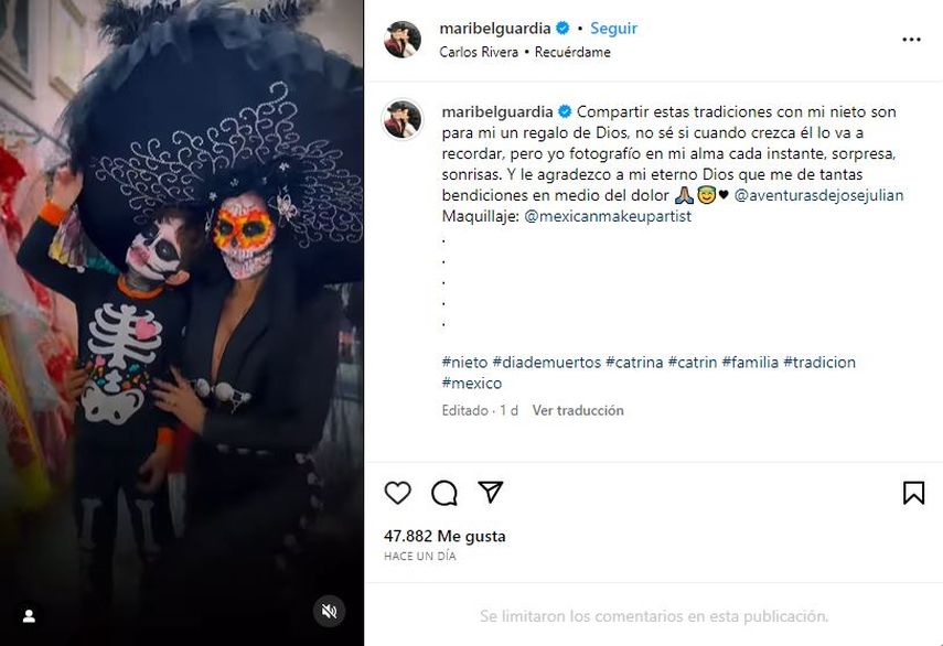 Maribel Guardia y su nieto celebran el Día de los Muertos.