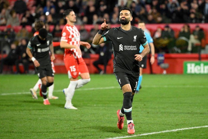 El atacante Mohamed Salah, del Liverpool, celebra luego de anotar el único gol del partido entre su club y el Girona, el 10 de diciembre de 2024.