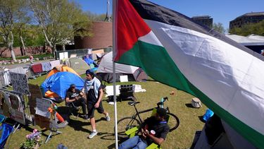 Campamento donde estudiantes del Instituto de Tecnología de Massachusetts (MIT) protestan contra la guerra en Gaza, el 7 de mayo de 2024, en Cambridge, Massachusetts.&nbsp;