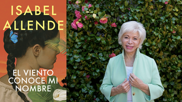 La escritora Isabel Allende y la portada de su nuevo libro, El viento conoce mi nombre.
