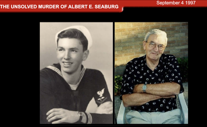 Una captura de pantalla de la página Unsolved murder muestra fotos de Albert Seaburg.