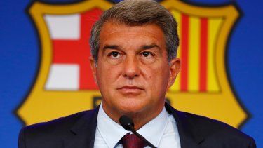 En esta foto del 6 de agosto de 2021, el presidente del Barcelona, Joan Laporta, en una conferencia de prensa en la ciudad española.