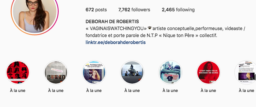Captura de pantalla del perfil oficial en Instagram de la artista&nbsp;franco-luxemburguesa&nbsp;&nbsp;Deborah de Robertis.