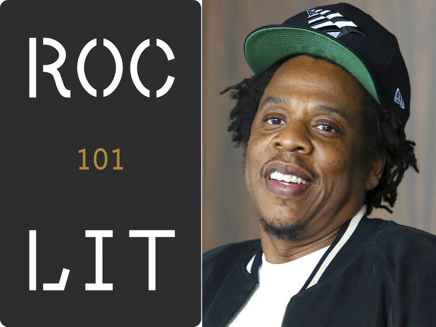 En esta combinación de fotografías el logotipo del nuevo sello editorial Roc Lit 101, izquierda, y Jay-Z, fundador Roc Nation, que iniciará el sello junto con la editorial Random House.