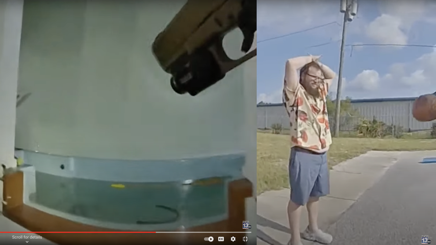 Imágenes de las cámaras corporales de los agentes de policía muestran la pila bautismal de la iglesia, donde Derek Porter se introdujo, y al sujeto siendo arrestado en el exterior del recinto.&nbsp;