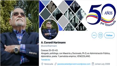Collage con capturas de pantalla de la cuenta en Twitter de&nbsp;Alfredo Coronil Hartmann.&nbsp;