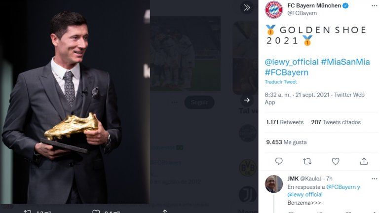 El polaco Robert Lewandowski se le fue entregado la Bota de Oro y ahora es candidato al Balón de Oro