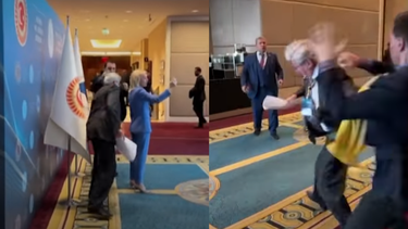 Momentos de la pelea entre los delegados ucraniano y ruso.&nbsp;