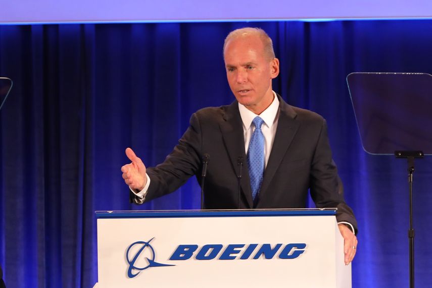 El presidente de la compañía Boeing, Dennis Muilenburg, durante una conferencia de prensa.&nbsp;