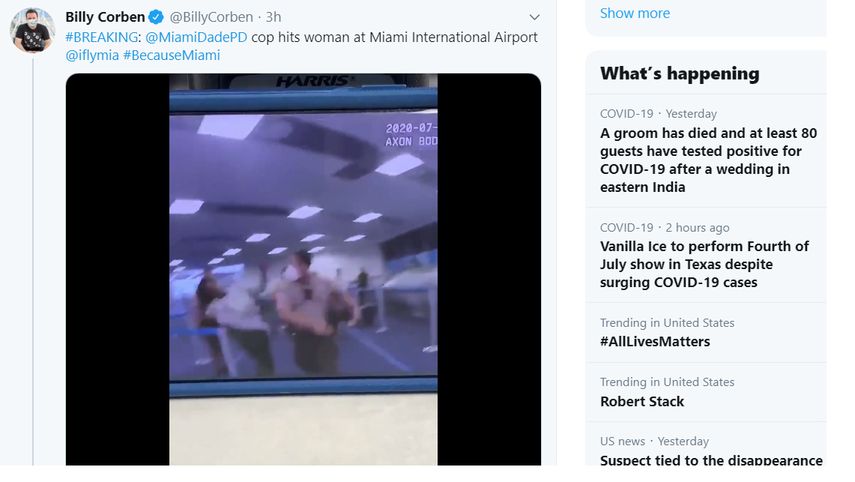 Video muestra a un oficial que golpea a una mujer en el aeropuerto de Miami.