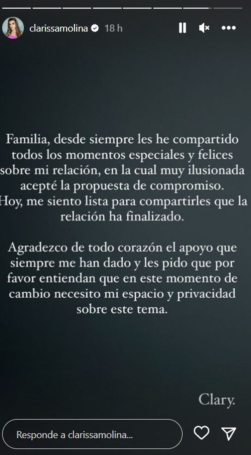 Clarissa Molina pone fin a su compromiso con el empresario puertorriqueño Vicente Saavedra.