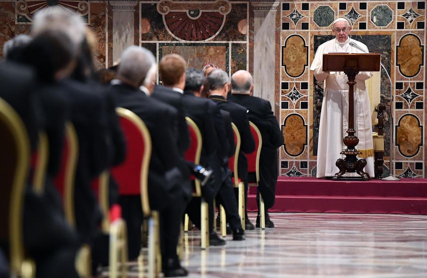 El&nbsp;papa&nbsp;Francisco preside una audiencia con miembros del cuerpo diplomático acreditado ante la Santa Sede este 7 de enero de 2019 en el Vaticano.&nbsp;