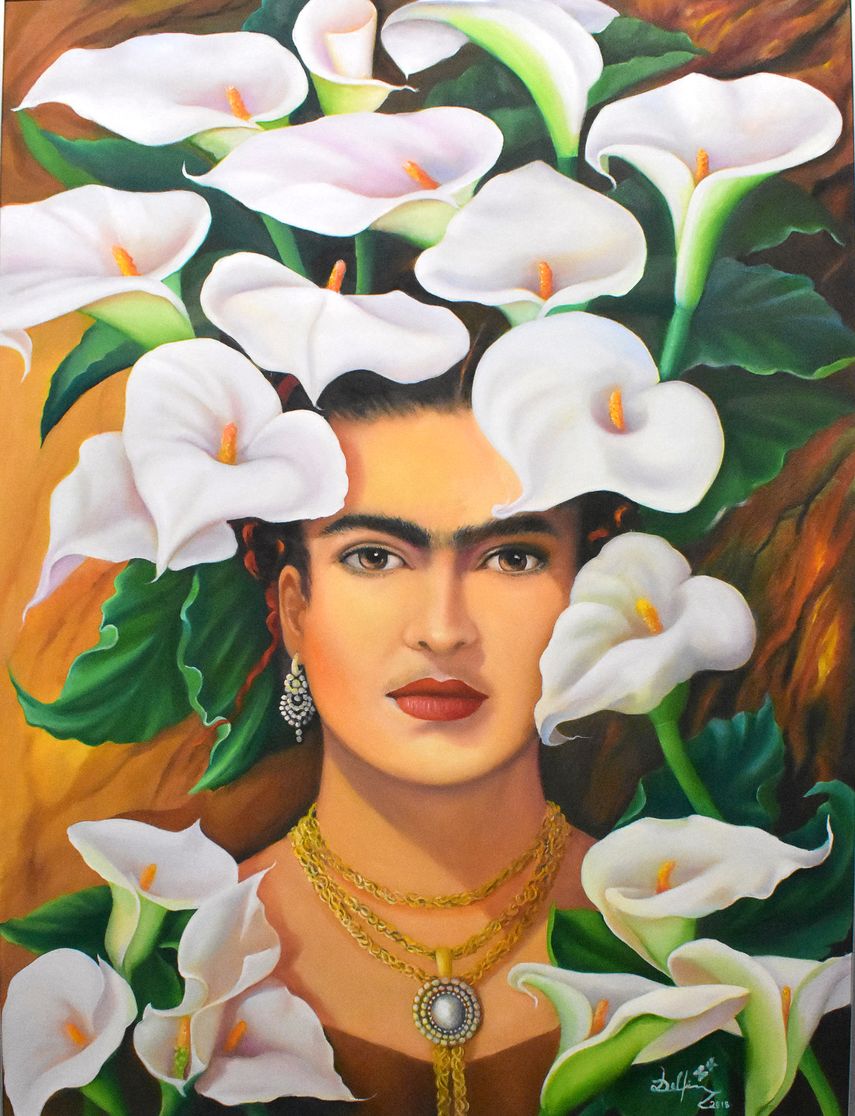 La artista Delfi Cruces presenta su obra Frida Kahlo en la exhibición en honor a la mujer de Milander Center For Arts & Entertaiment.