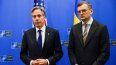 El secretario de Estado de Estados Unidos, Antony Blinken y el ministro de Asuntos Exteriores de Ucrania, Dmytro Kuleba, hablan con los medios durante su reunión en la sede de la Alianza de la OTAN en Bruselas, el 4 de abril de 2024.