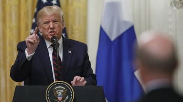 El presidente Donald Trump&nbsp;reacciona durante una conferencia de prensa&nbsp;el mi&eacute;rcoles 2 de octubre de 2019 en la Casa Blanca, en Washington.