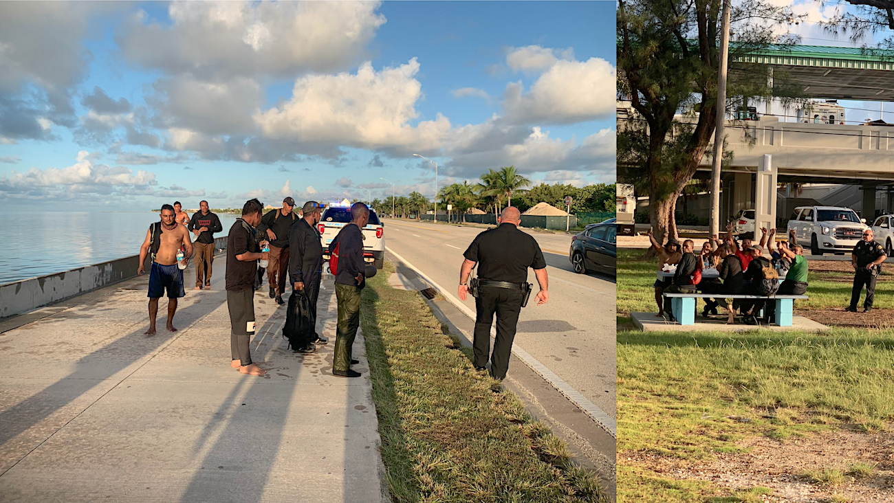 Un collage con capturas de pantalla a las fotos publicadas en Twitter por la periodista Nancy Klingener, muestra a los cubanos mientras son atendidos por las autoridades en Key West. Un collage con capturas de pantalla a las fotos publicadas en Twitter por la periodista Nancy Klingener, muestra a los cubanos mientras son atendidos por las autoridades en Key West.