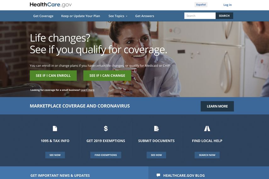 En esta imagen proporcionada por los Centros de Servicios de Medicare y Medicaid se muestra el sitio web de HealthCare.gov.&nbsp;