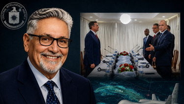 El comandante retirado José Adán Gutiérrez, exoficial de la Marina de Estados Unidos y miembro senior del Instituto Estratégico de Inteligencia de Miami (MSI2) y foto oficial de la visita del director de la CIA, John Ratcliffe, a La Habana.