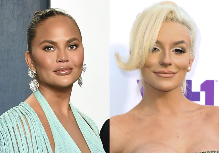 Chrissy Teigen en la fiesta de Vanity Fair de los Oscar en Beverly Hills, California el 9 de febrero de 2020, izquierda, y Courtney Stodden en la 5ta entrega Anual de los Streamy Awards en Los Angeles el 17de septiembre de 2015.&nbsp;