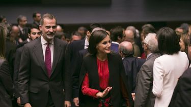 Fotografía del ocho de noviembre de 2019 de los reyes Felipe VI y Letizia a su salida del auditorio tras clausurar el XVI Congreso de la Asociación de Academias de la Lengua Española, en Sevilla, España.