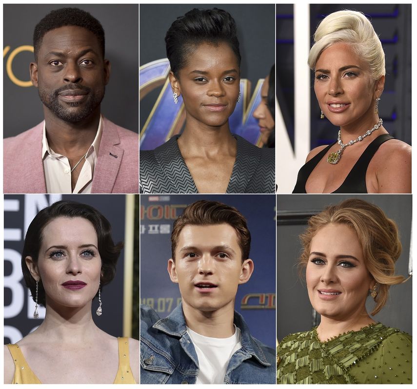 Un collage de fotografías con Sterling K. Brown, Letitia Wright, Lady Gaga, Claire Foy, Tom Holland y Adele, quienes son algunos de los 842 invitados a la Academia de las Artes y Ciencias Cinematográficas.&nbsp;