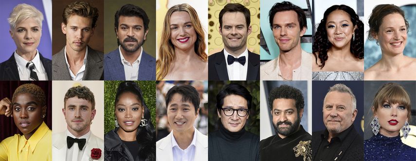 En esta combinación de fotografías, en la fila superior de izquierda a derecha, Selma Blair, Austin Butler, Ram Charan, Kerry Condon, Bill Hader, Nicholas Hoult, Stephanie Hsu y Vicky Krieps, en la fila inferior de izquierda a derecha, Lashana Lynch, Paul Mescal, Keke Palmer, Park Hae-il, Ke Huy Quan, NT Rama Rao Jr., Paul Reiser y Taylor Swift, quienes son algunos de los invitados a formar parte de la Academia de las Artes Y Ciencias Cinematográficas.&nbsp;