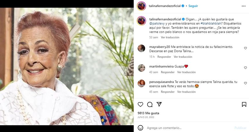 La presentadora mexicana Talina Fernández murió el 28 de junio de 2023 en Ciudad de México.