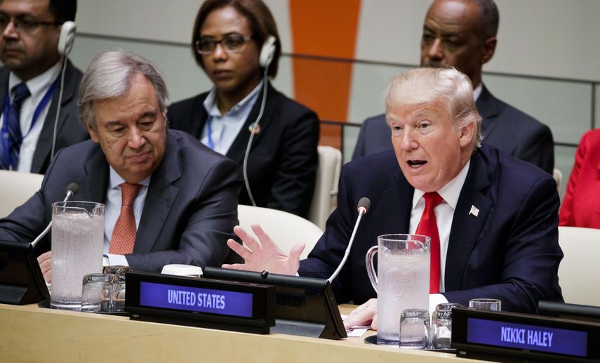 El presidente estadounidense Donald Trump y el secretario general de la ONU, António Guterres, en la víspera de la celebración de su Asamblea General, en la sede de la ONU de Nueva York, EEUU.