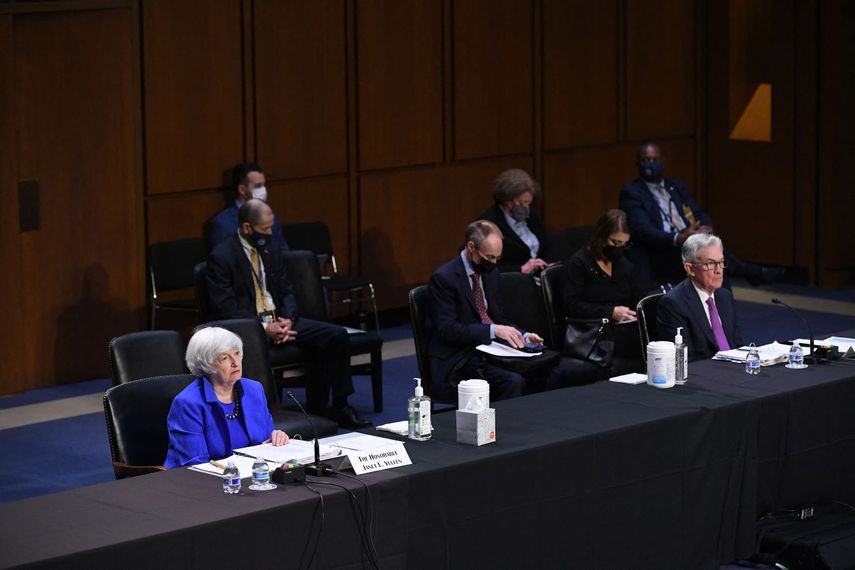 La secretaria del Tesoro, Janet Yellen y el presidente de la Reserva Federal, Jerome Powell.