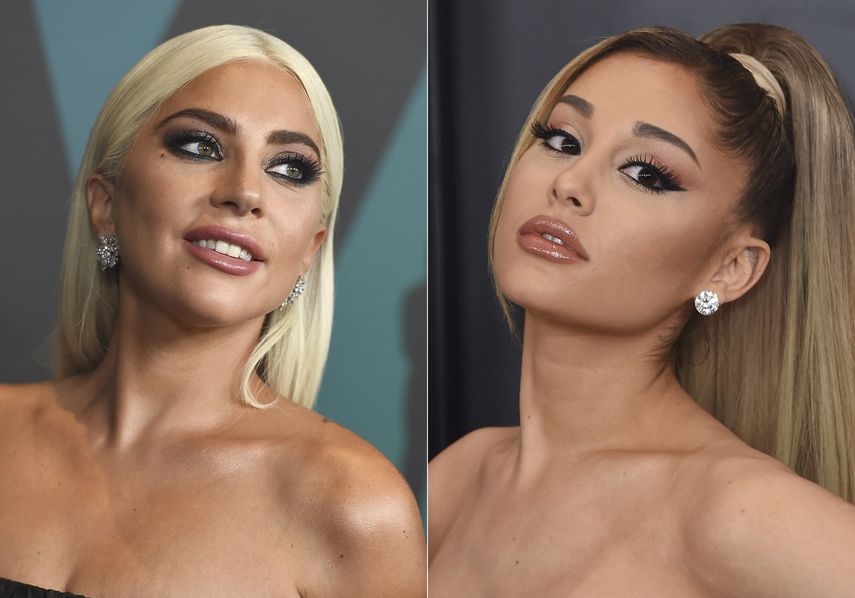 En este collage de fotos, Lady Gaga llega a los Premios de los Gobernadores, en Los Angeles, el 18 de noviembre de 2018 y Ariana Grande llega a la entrega de los premios Grammy, en Los Angeles, el 26 de enero del 2020.&nbsp;