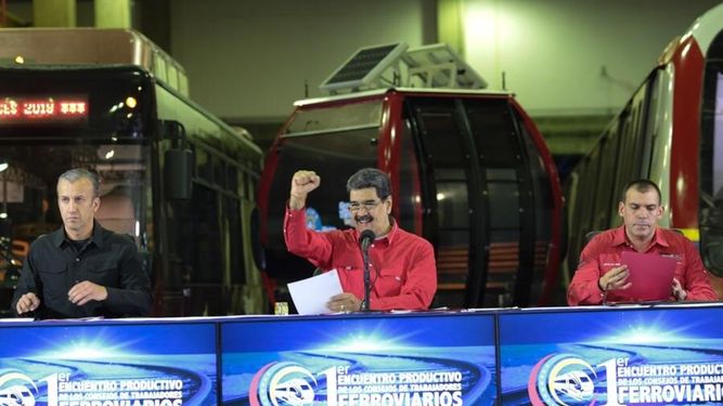 Nicolás Maduro durante un acto del sector ferroviario.