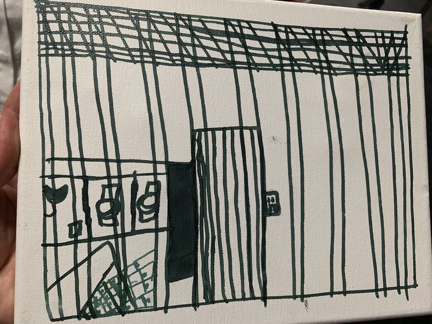Foto presentada por la Academia Estadounidense de Pediatría de un dibujo realizado por un niño migrante en un centro de detención en McAllen, Texas.